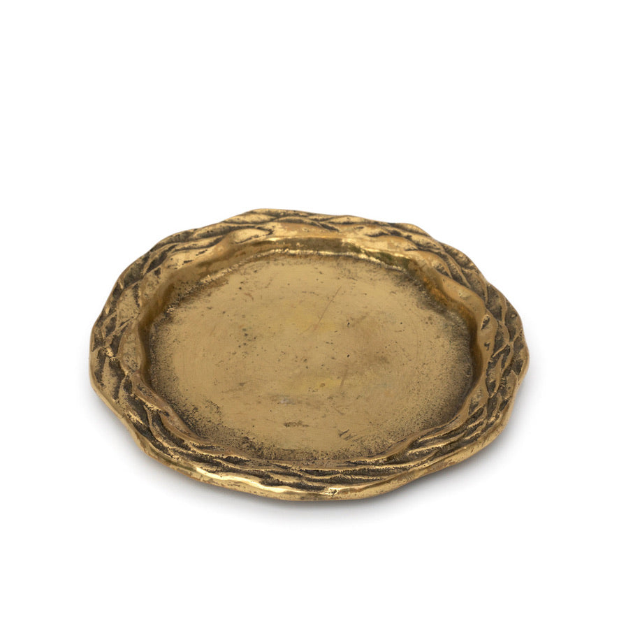 Vintage German Brass Plate with Wave Texture