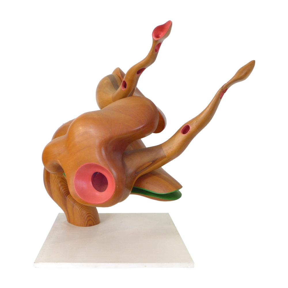 Abstract Carved & Enameled Wood Sculpture