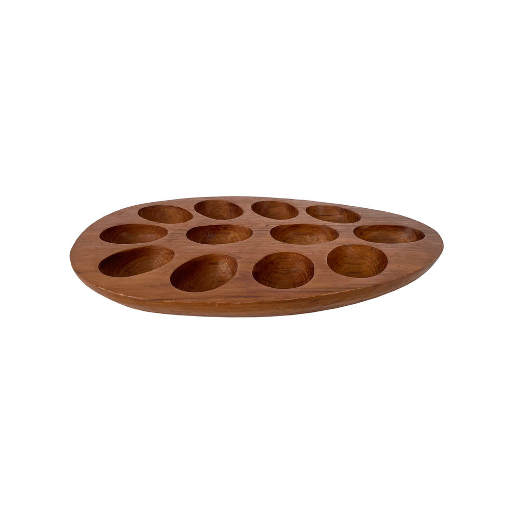 Carved Teak Egg-Shaped Egg Caddy