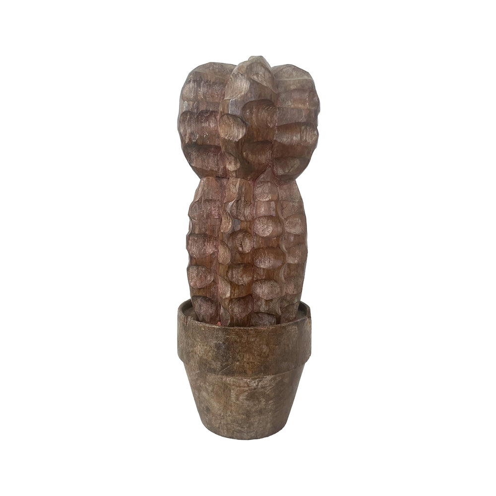 Carved Wood Cactus in Pot Sculpture