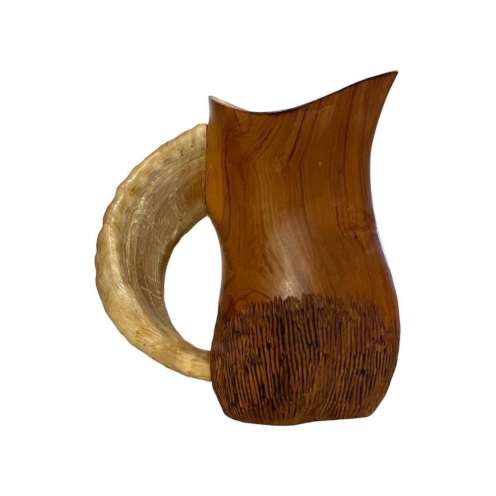 Carved Wood & Horn Pitcher