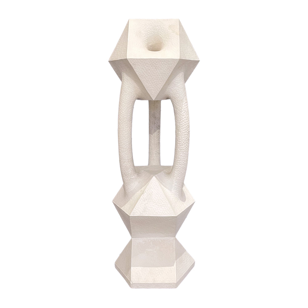 Cast Ceramic Abstract Geometric Totem Sculpture by Aleph Geddis