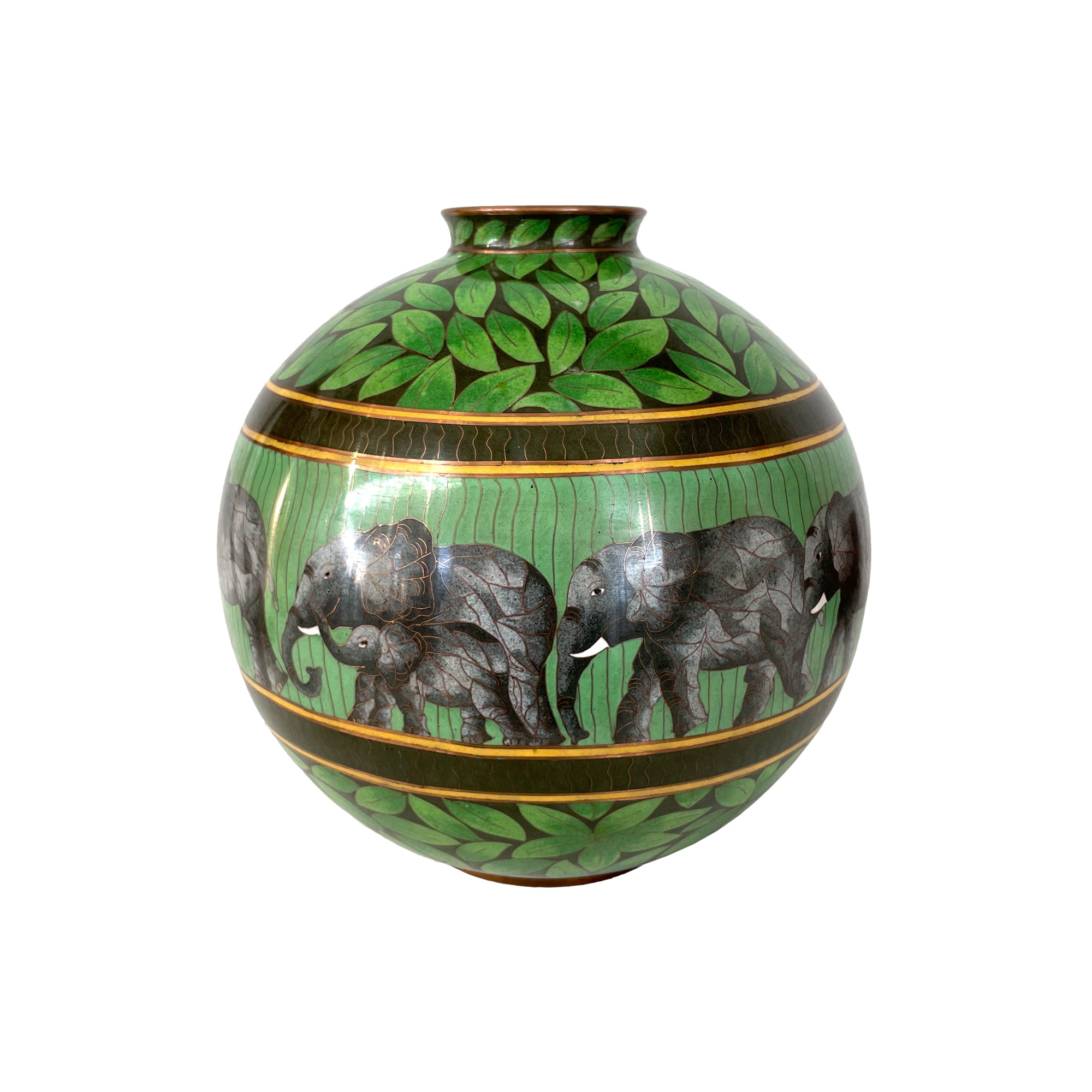 Chinese Spherical Cloisonne Elephants Vase