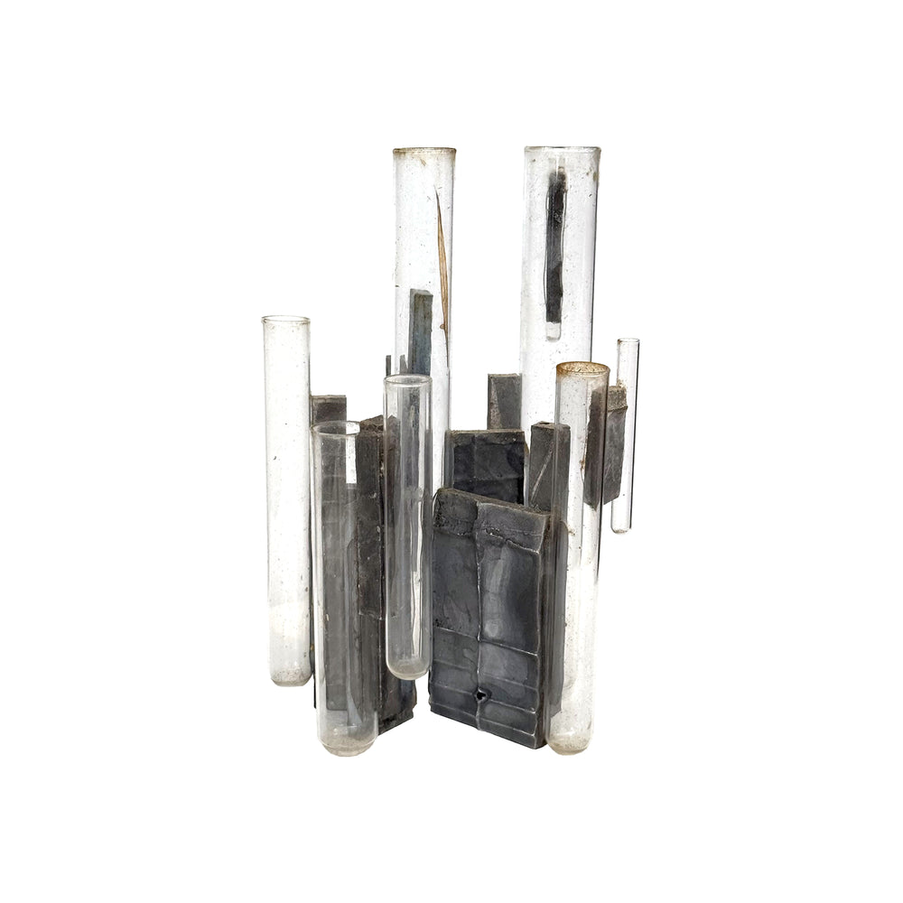 Constructivist Aluminum & Glass Bud Vase