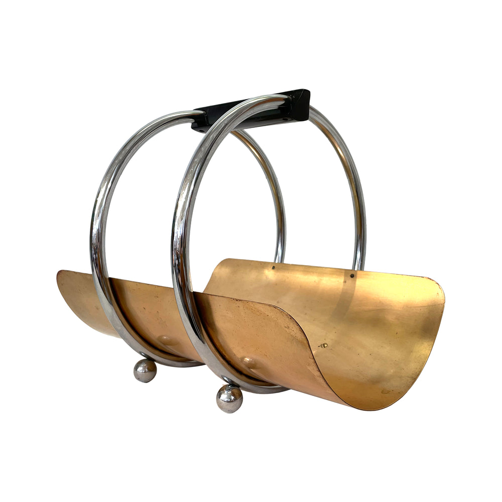 Copper & Chromed Steel Log Holder by Revere