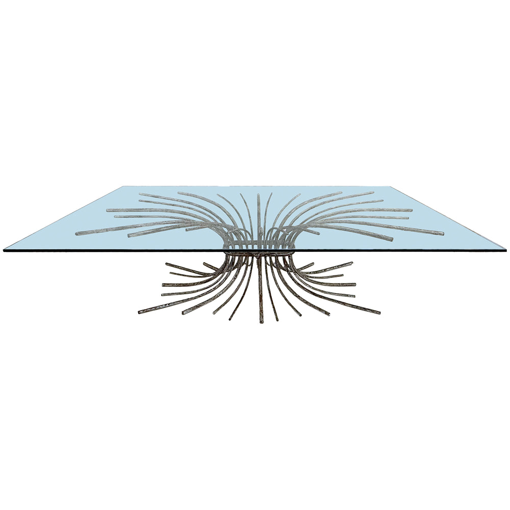 Glass Top Coffee Table with Cast Iron Faux Bois Base