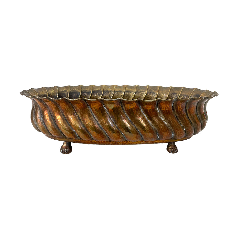 Italian Ribbed Brass Planter with Claw Feet