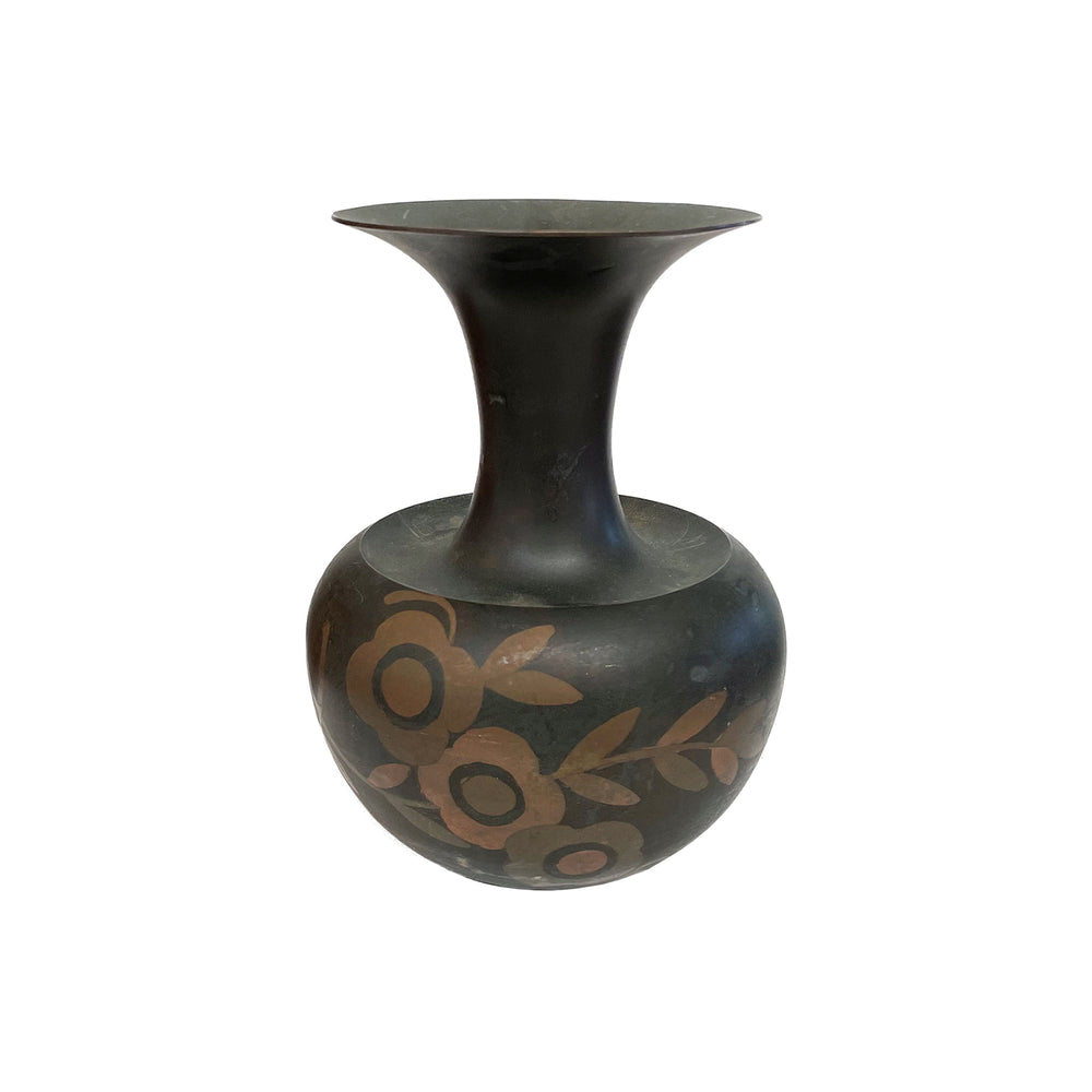 Japanese Bronze Vase with Floral Decoration