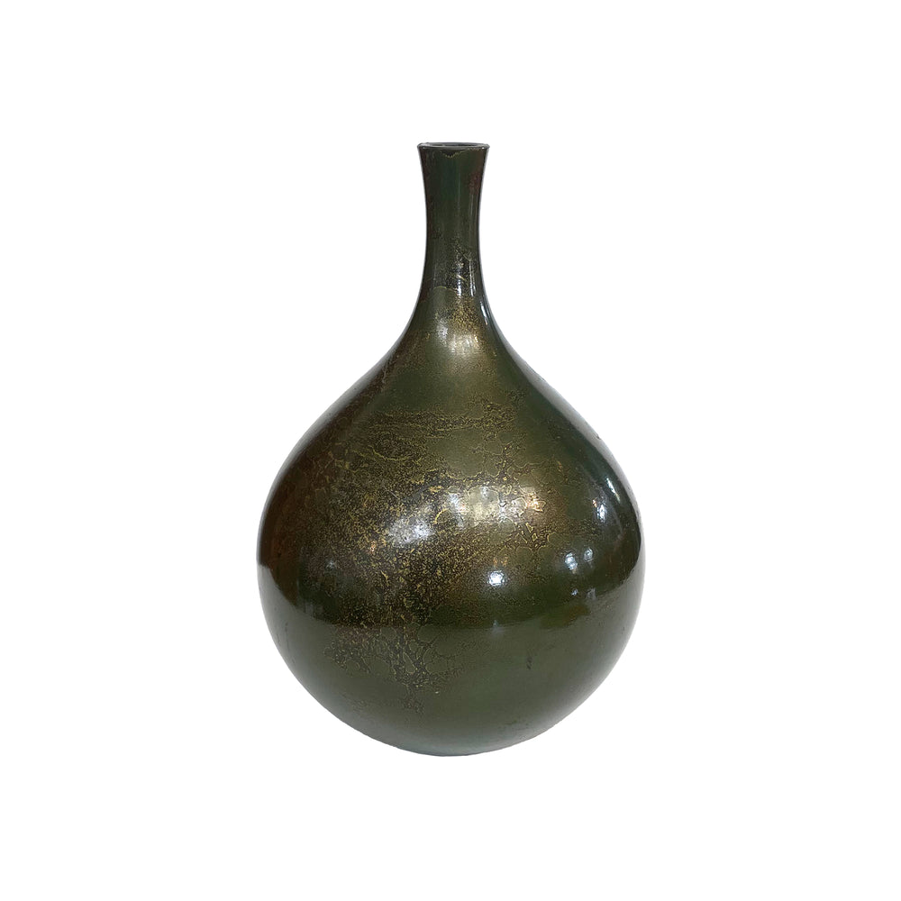 Japanese Bulbous Bronze Vase with Applied Patina
