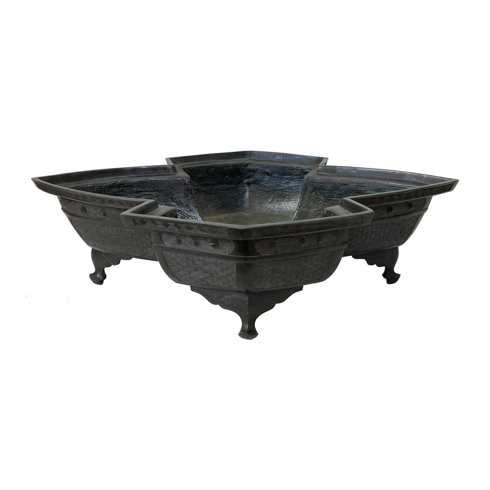 Japanese Cast Bronze Ornamental Footed Planter or Centerpiece Bowl