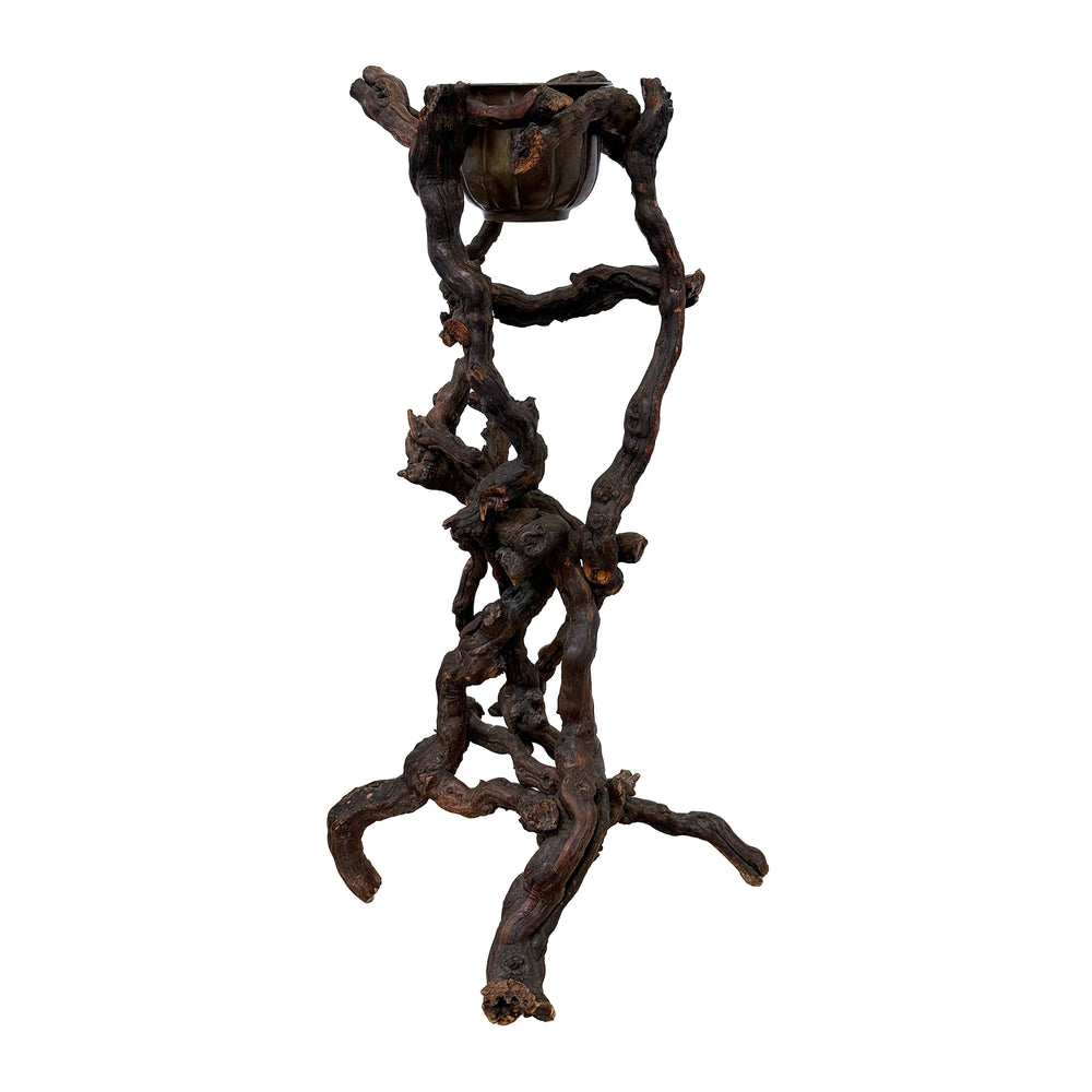 Japanese Root Plant Stand with Copper Insert