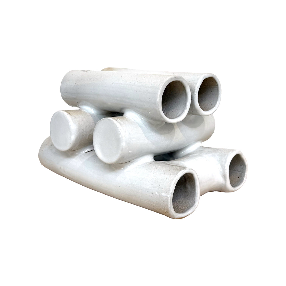 Japanese Studio Ceramic Stacked Tubes Sculpture