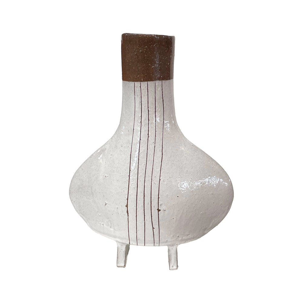 Japanese Studio Ceramic Vase with Vertical Stripes