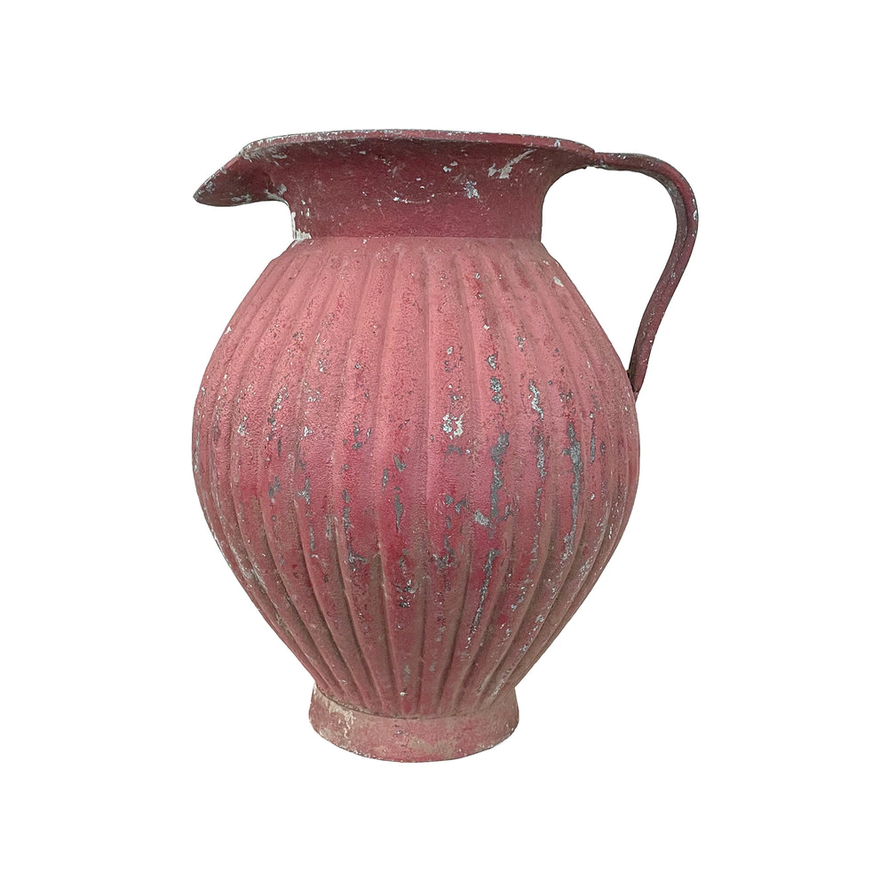 Large Ribbed Metal Pitcher or Vase