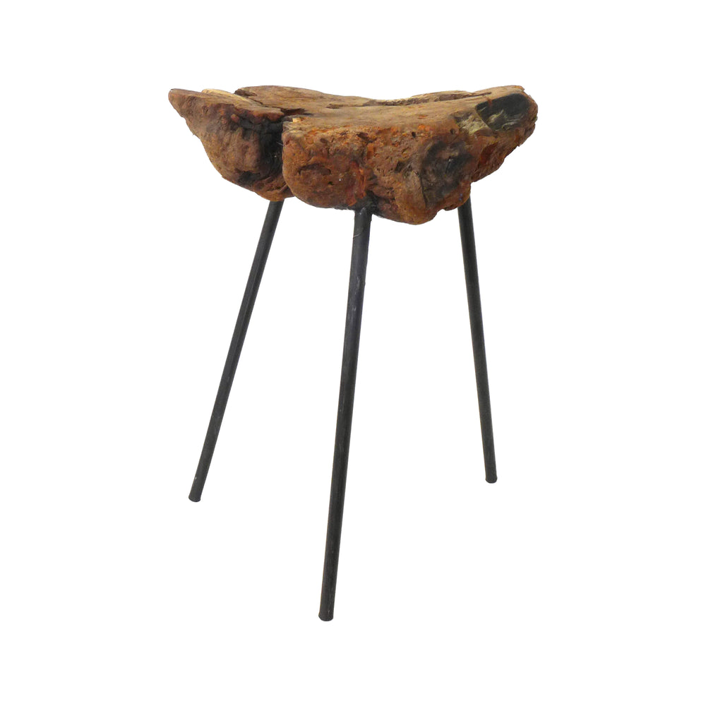 3-Legged Live Edge Burl Wood & Steel Stool