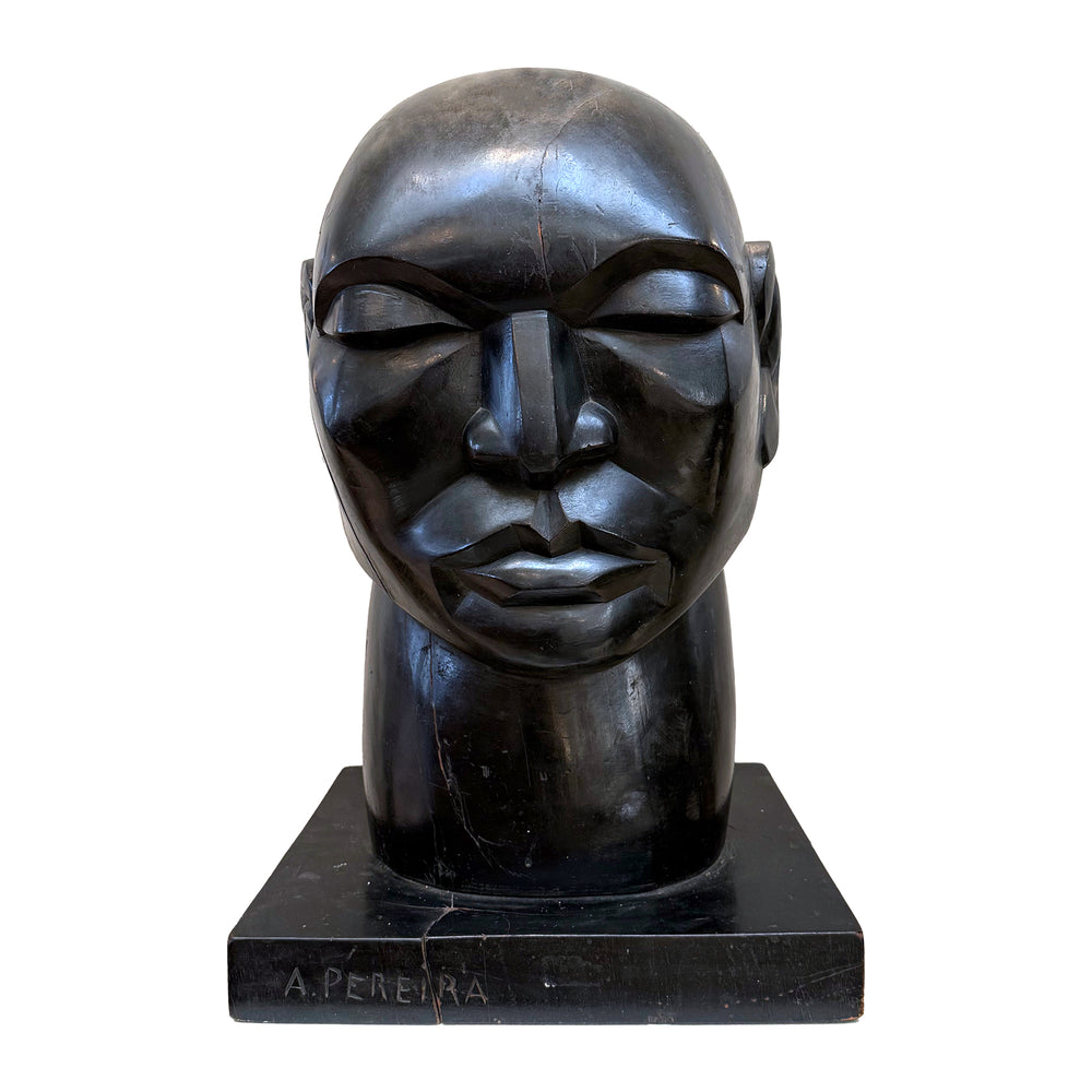 Modernist Ebonized Wood Bust by A. Pereira