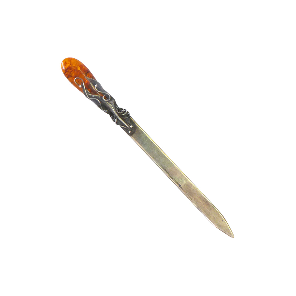 Ornate Sterling & Amber Letter Opener