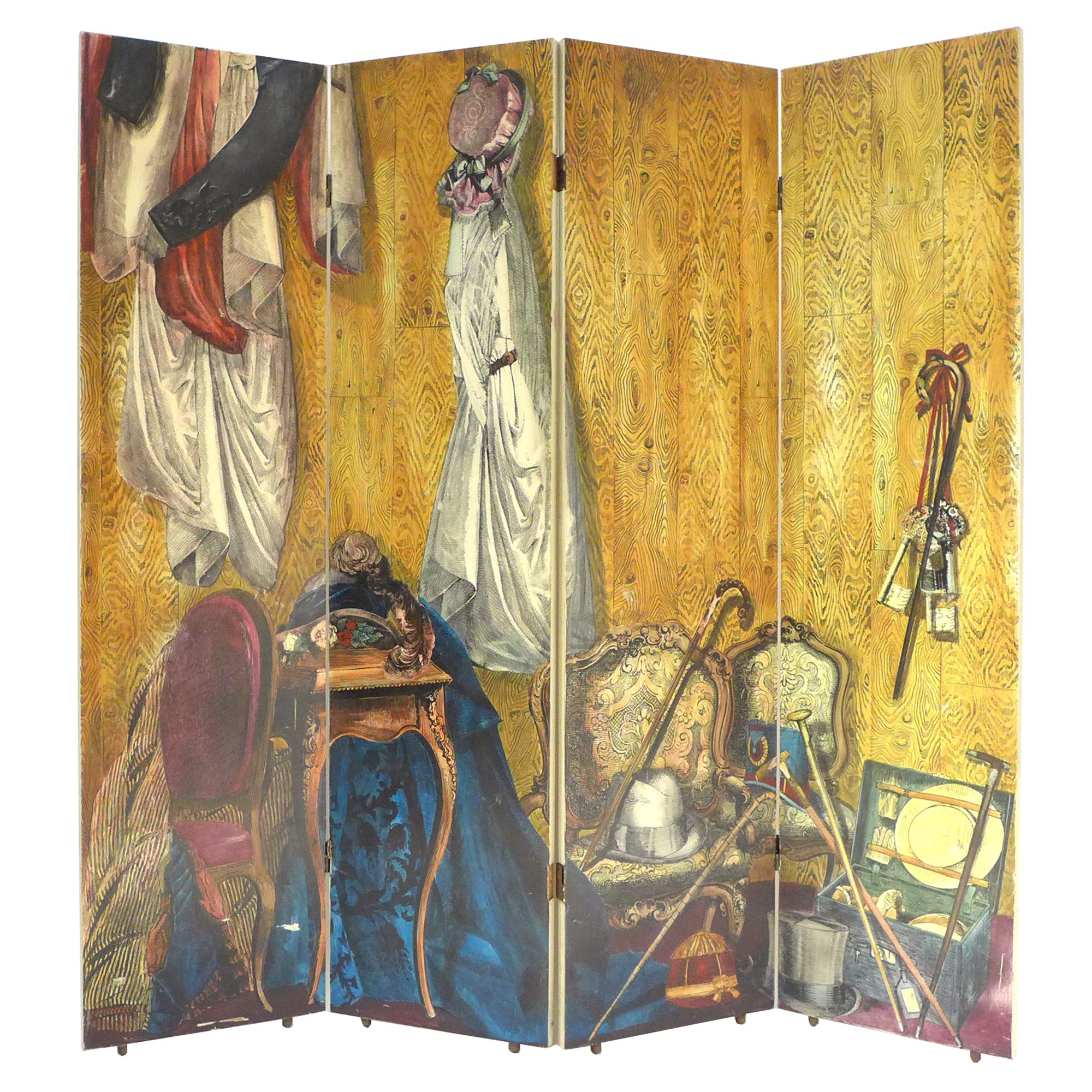 Trompe L'Oeil Four-Panel “Angolo di Spogliatoio” Screen by Piero Fornasetti