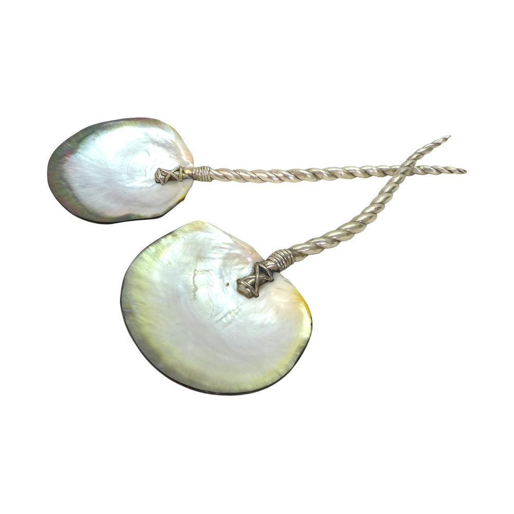 Pair of Abalone & Twisted Silver Serving Spoons