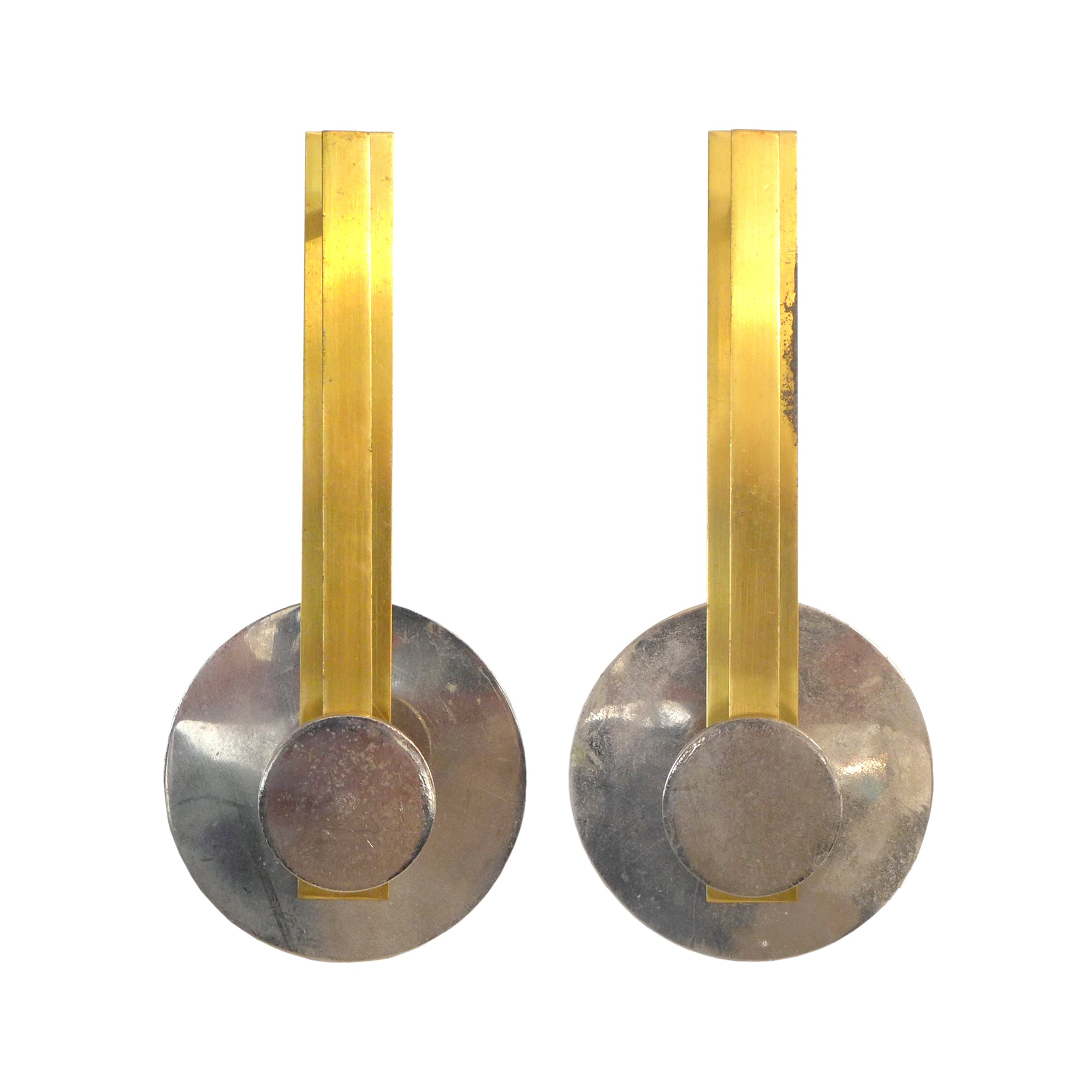 Pair of Art Deco Brass & Chromes Steel Pulls