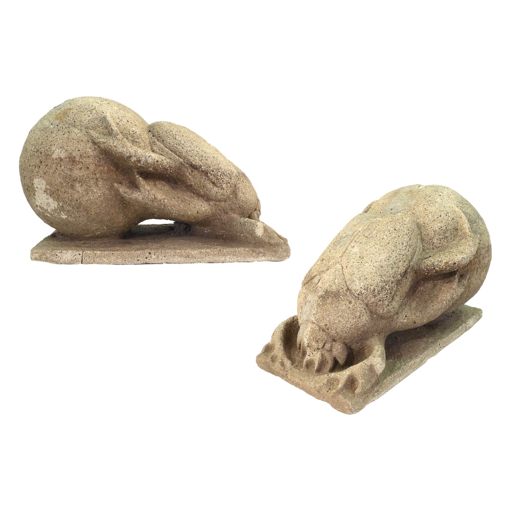 Pair Cast Concrete Dung Beetle Garden Sculptures