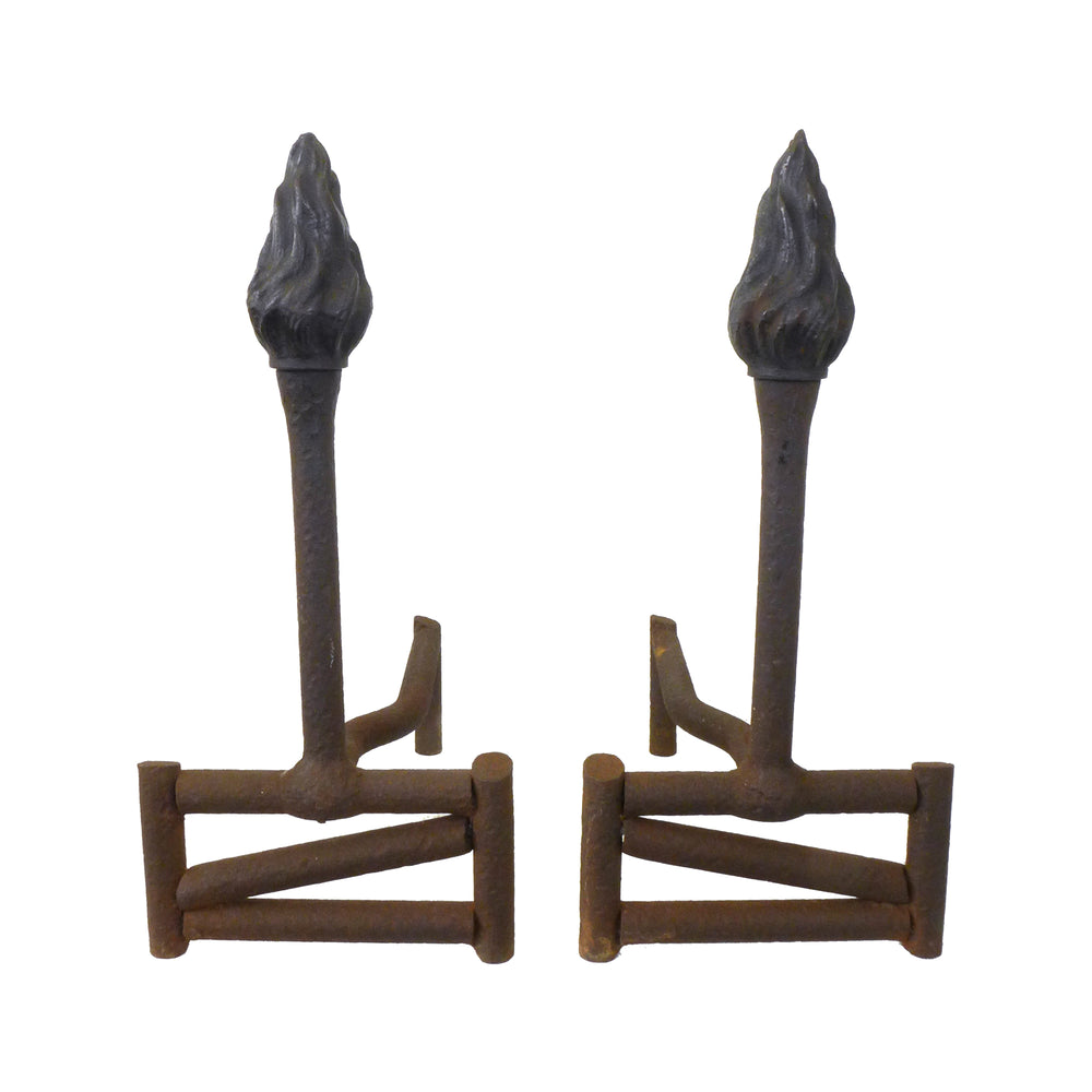 Pair of Cast Iron Torch Andirons