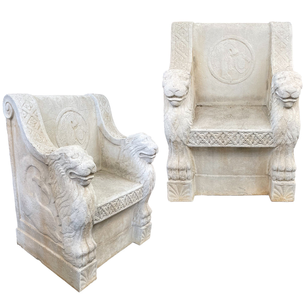 Pair of Cast Stone Garden Thrones