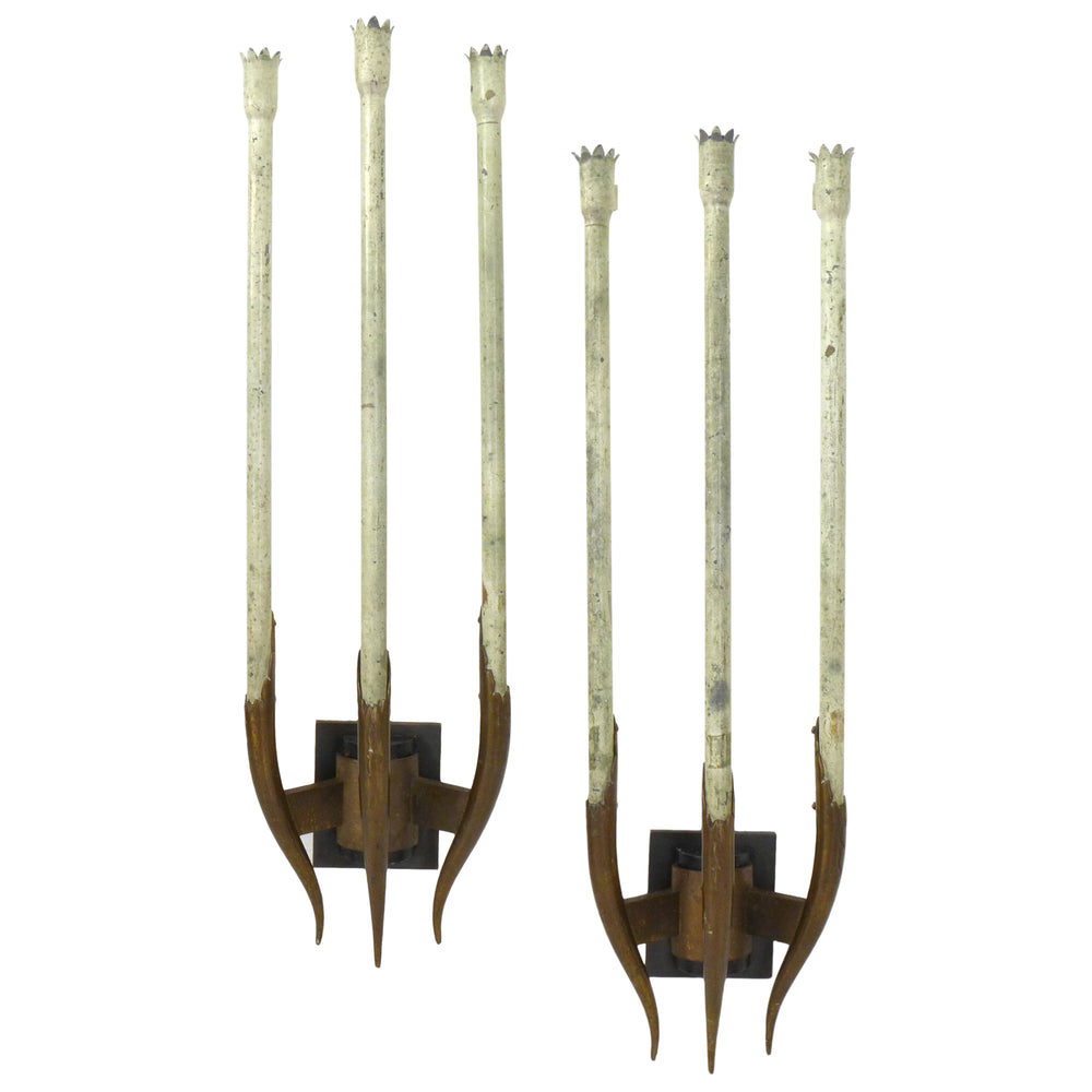 Pair of Italian Brass 3-Light Sconces