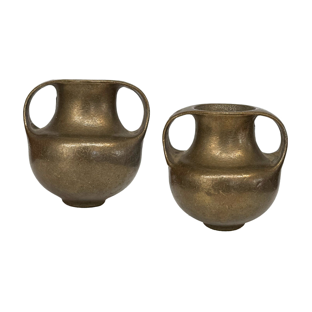 Pair of Small Double-Handled Solid Bronze Vases
