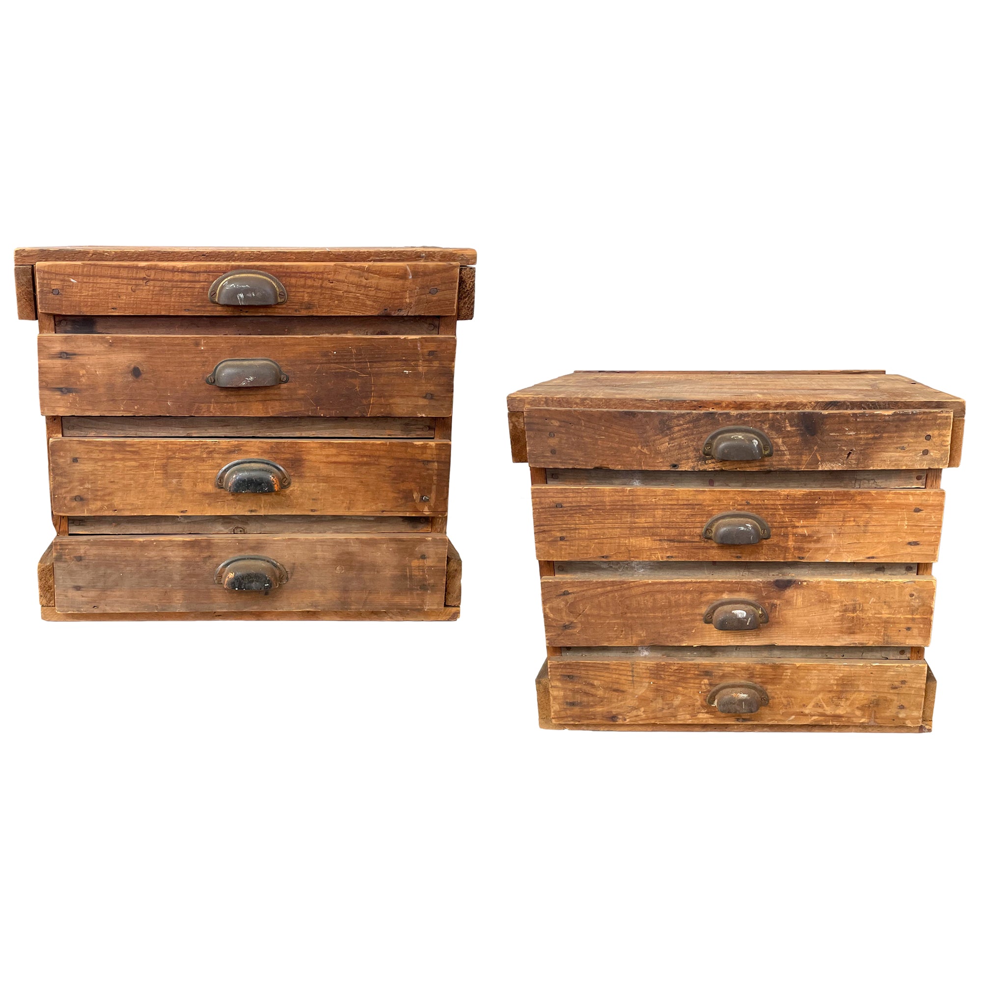 Pair of Small Rustic Wood Chests of Drawers