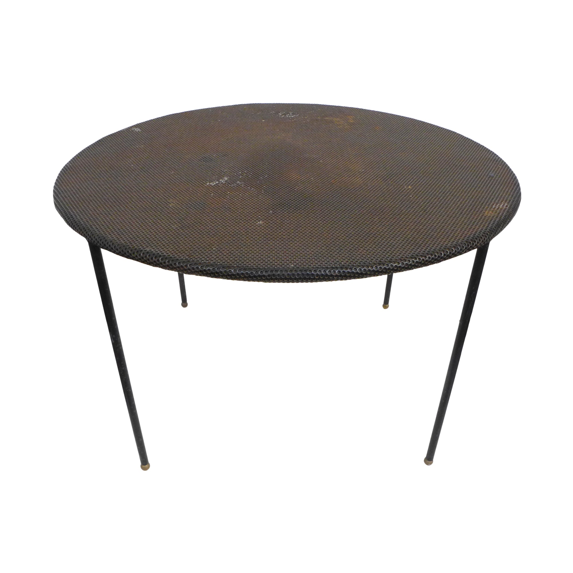 French Modernist Perforated Iron & Brass Round Side Table