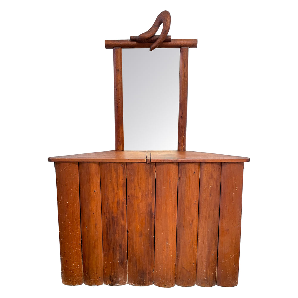 Rustic Adirondack Wood Corner Cabinet with Mirror
