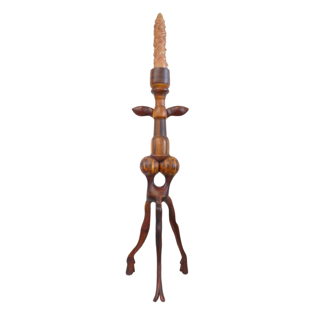 Sculptural Carved & Laminated Wood Candle Stand by Ray Fink