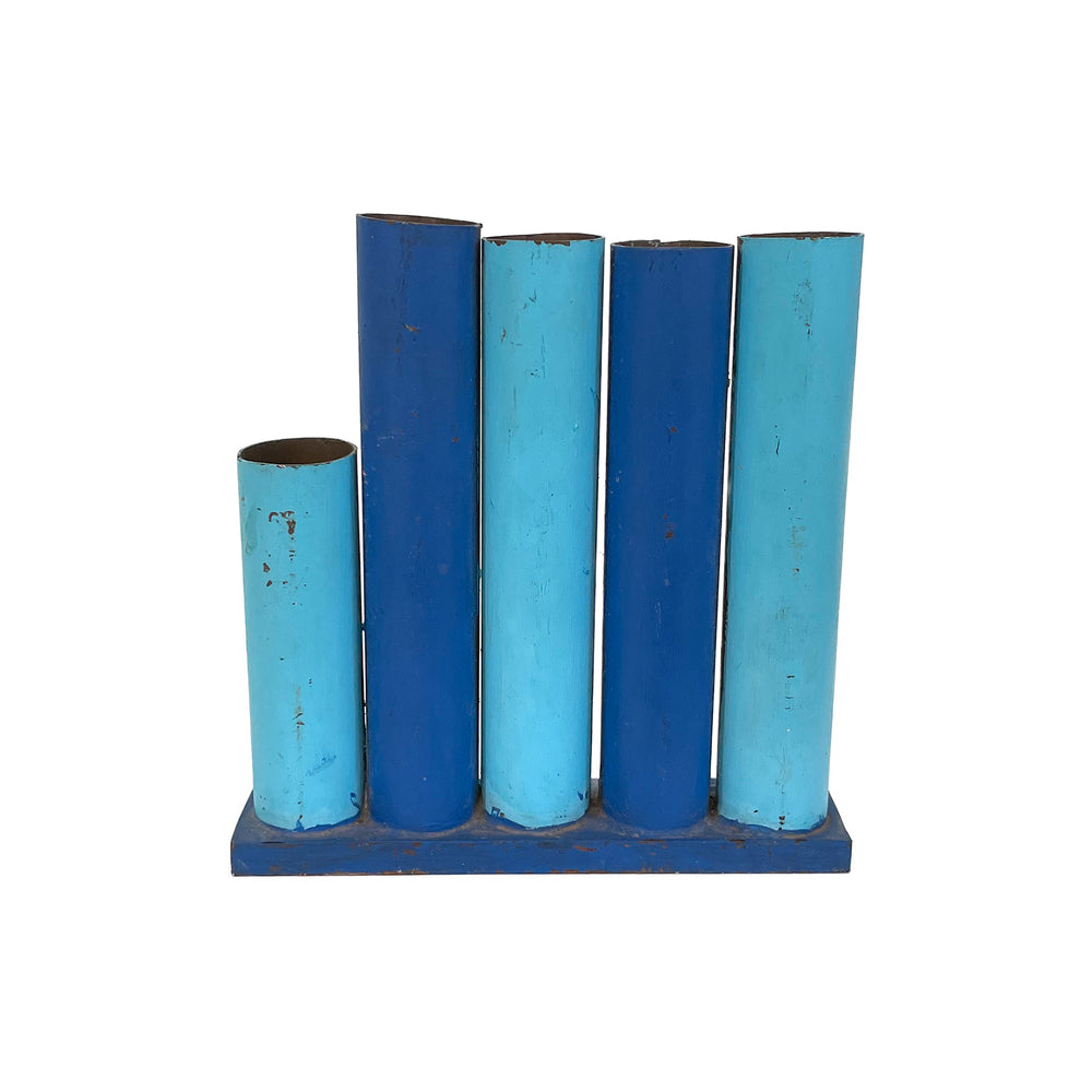 Sculptural Folk Art Blue Tubes Desk Accessory