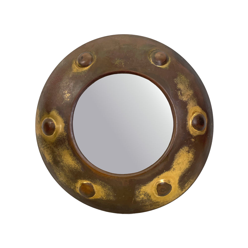 Small Round Mirror in Studded Brass Frame