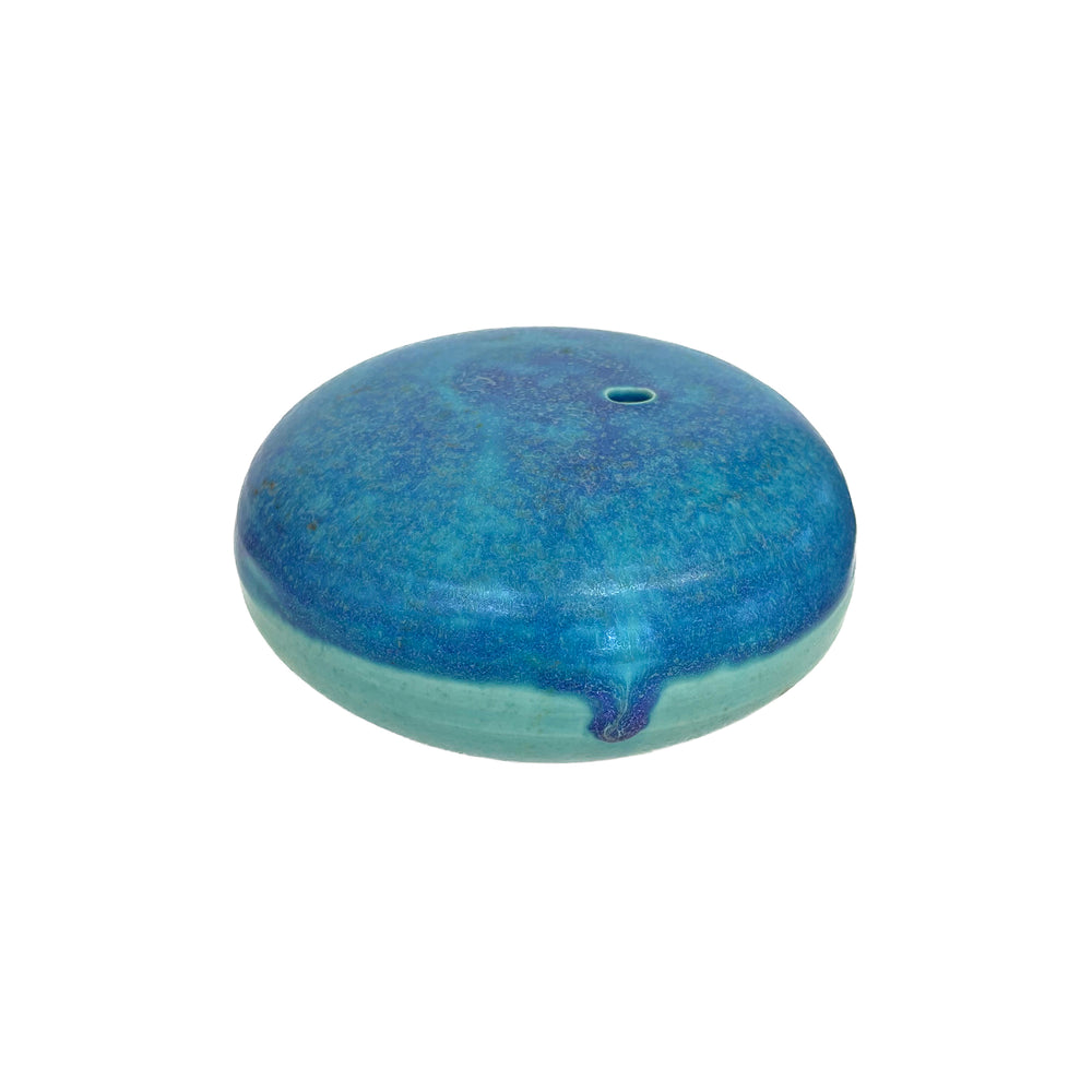 Studio Ceramic Flattened Blue Bud Vase