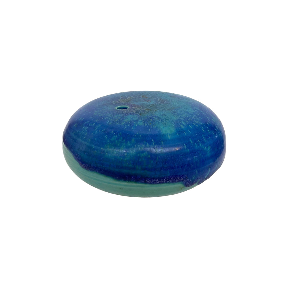 Studio Ceramic Flattened Blue Bud Vase
