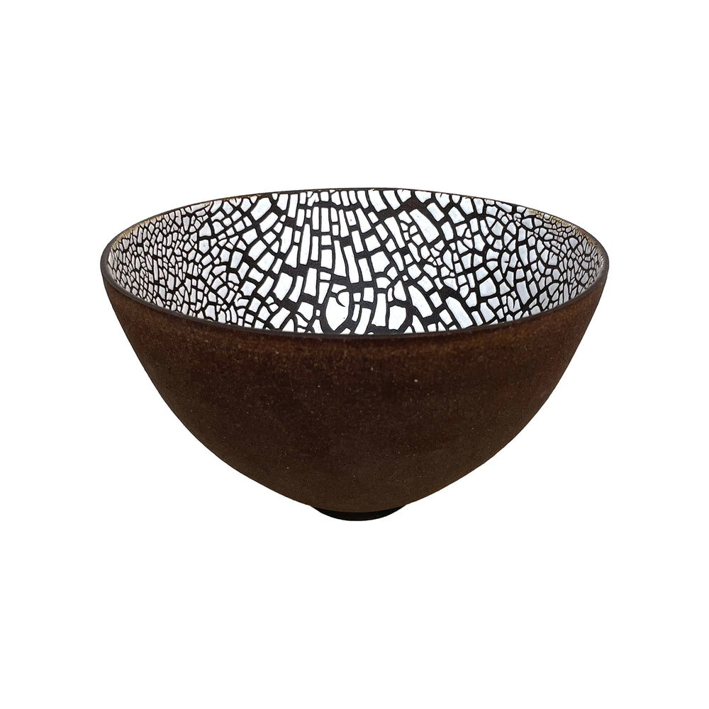 Studio Ceramic Footed Bowl or Vase with Lizard Glaze Interior