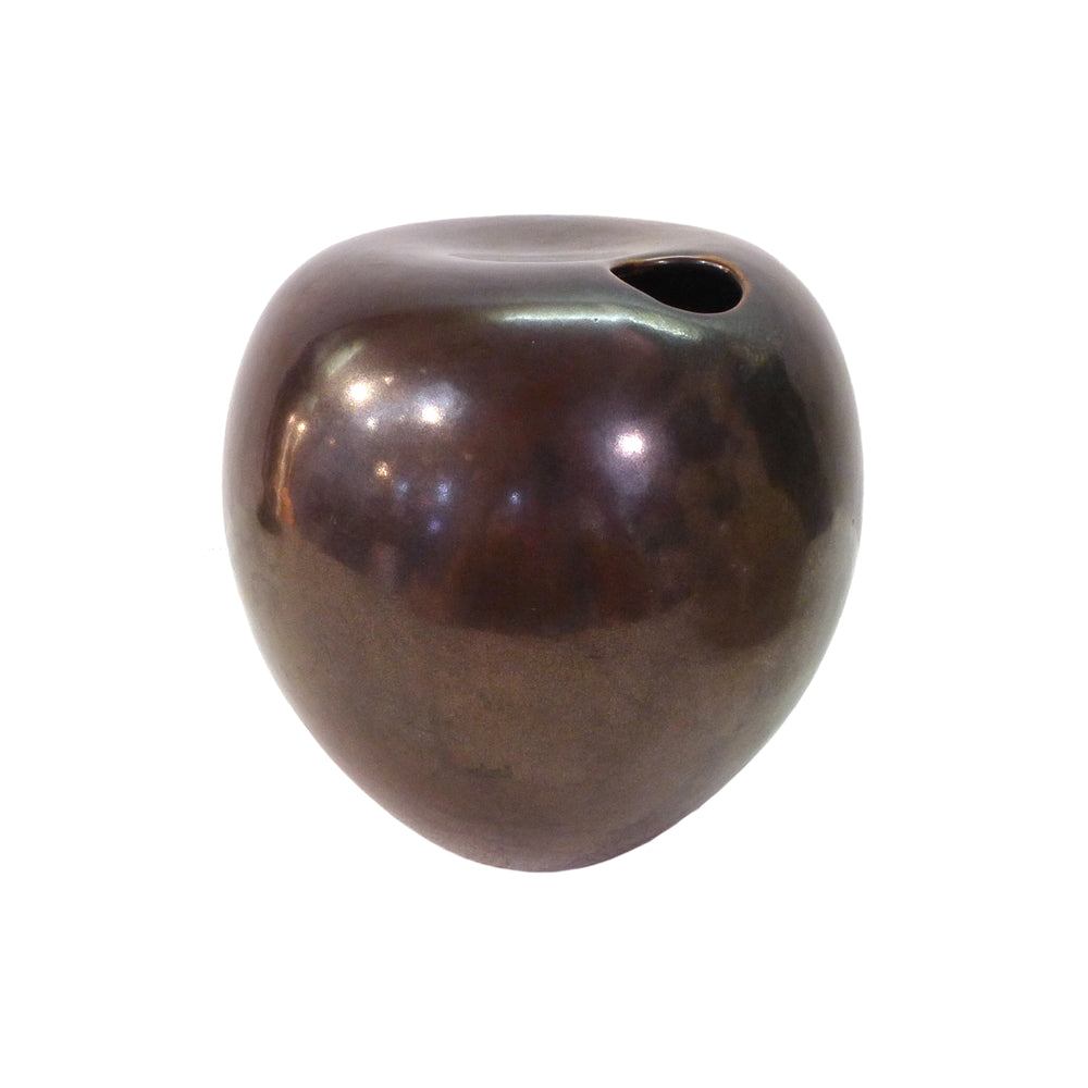 Studio Ceramic Gunmetal Glaze Vase with Asymmetrical Opening