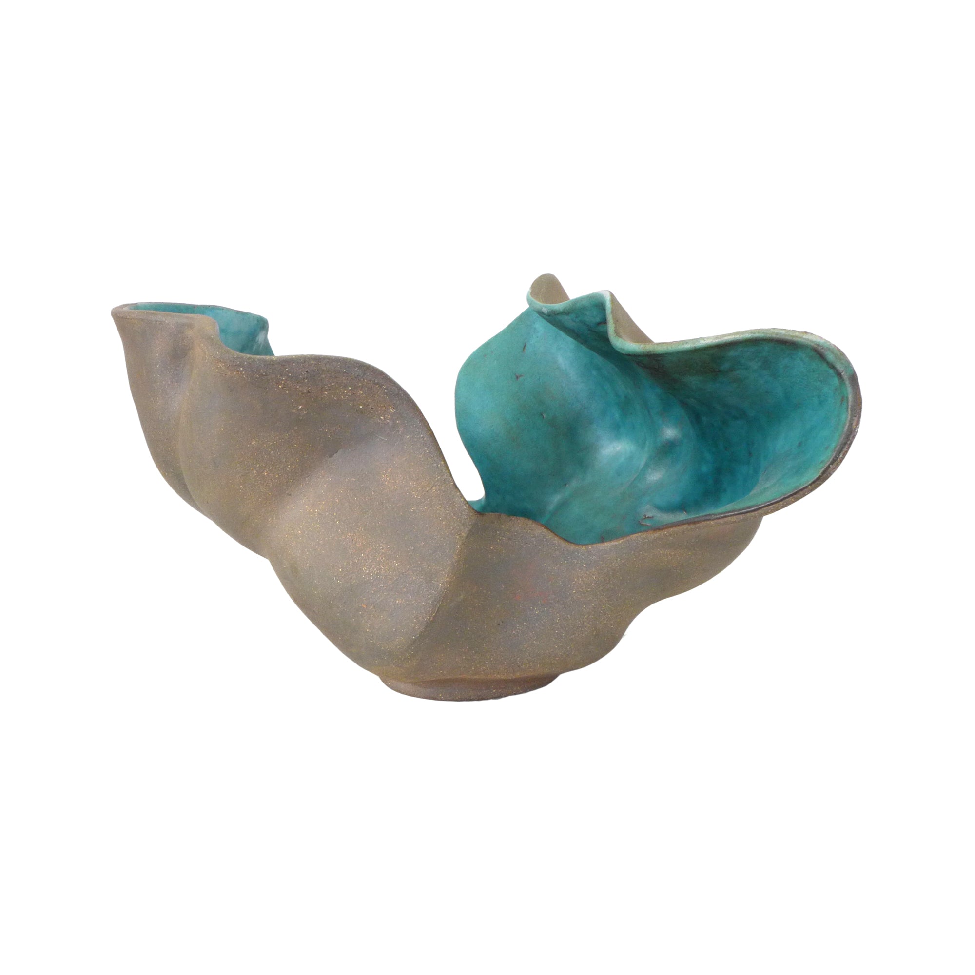 Studio Ceramic Undulating Vase with Turquoise Inner Glaze