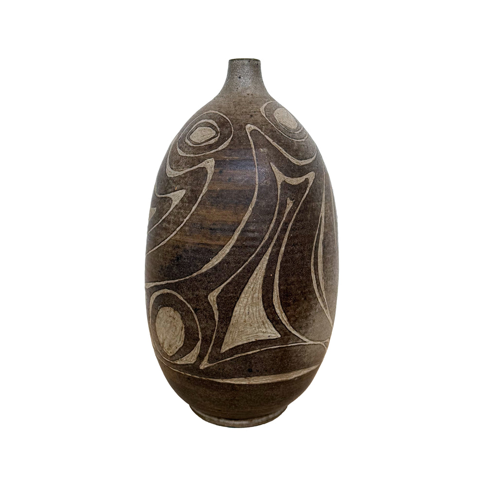 Studio Ceramic Vase with Abstract Sgraffito
