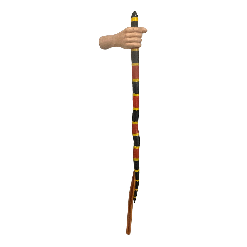Surrealist Folk Art Carved Wood Hand & Coral Snake Cane