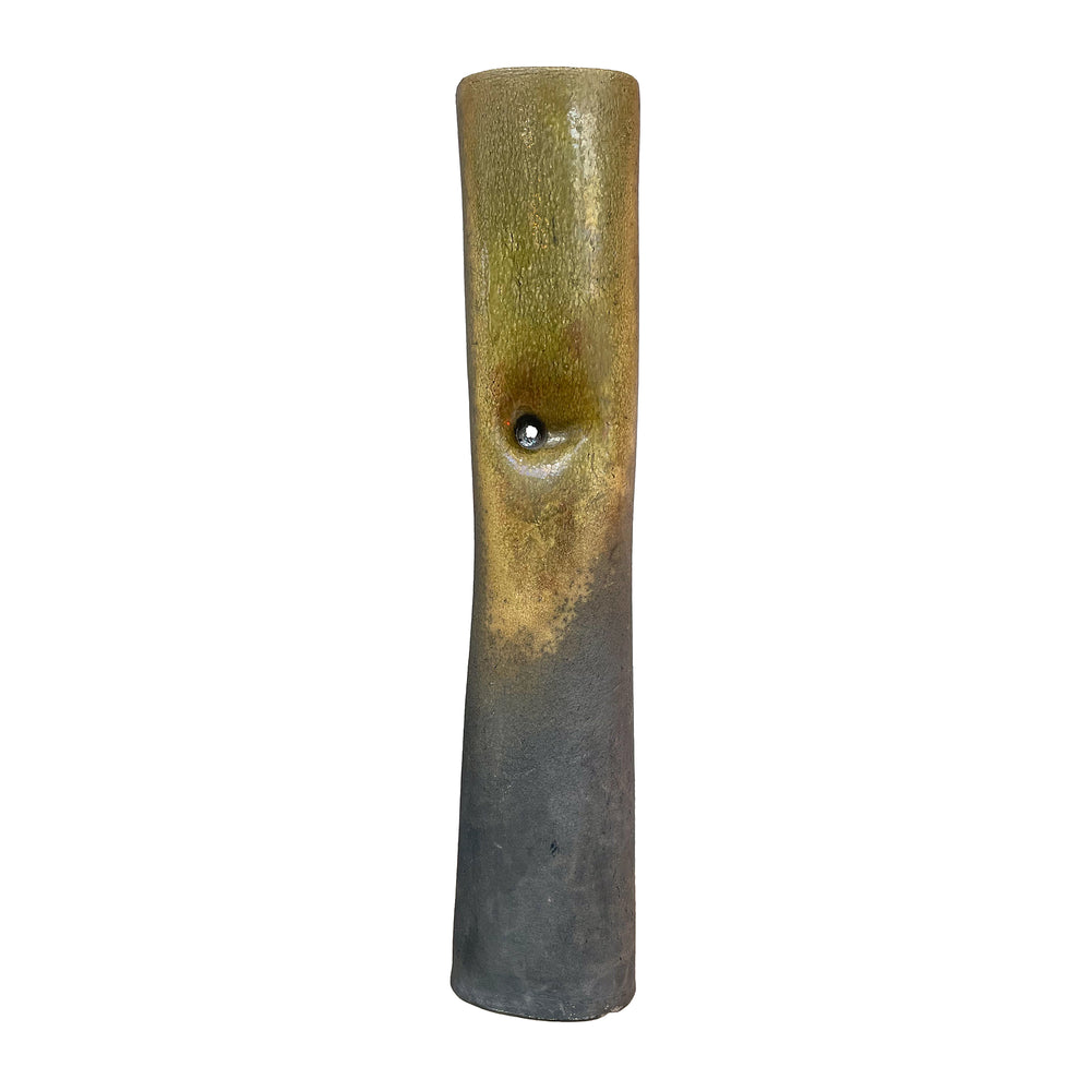 Tall Studio Ceramic Punctured Vase with Raku Glaze