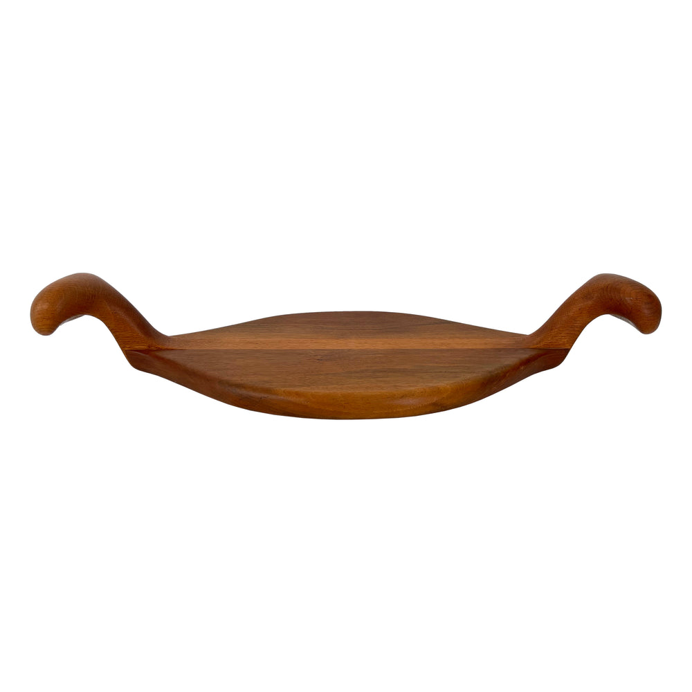 Carved Oak & Walnut Two-Handled Tray