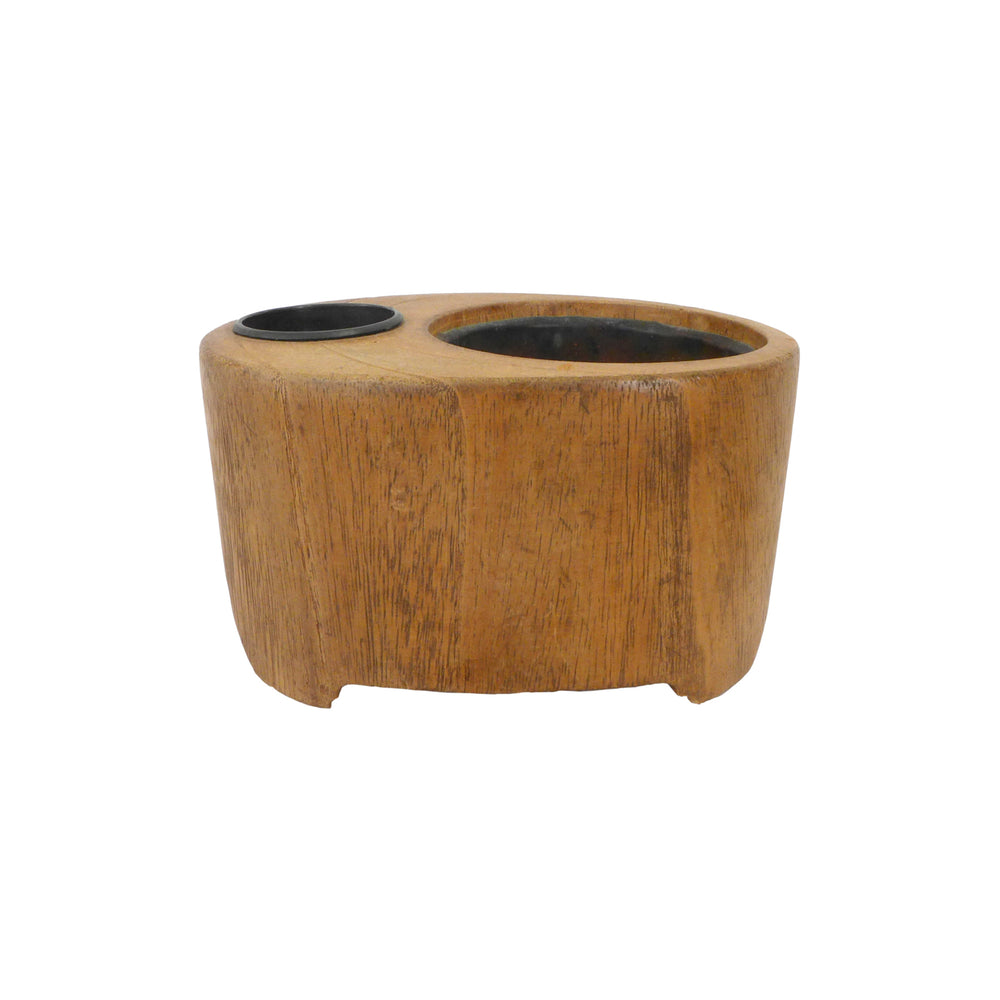 Japanese Hinoki Wood & Copper Two-Bin Vessel or Catch-All