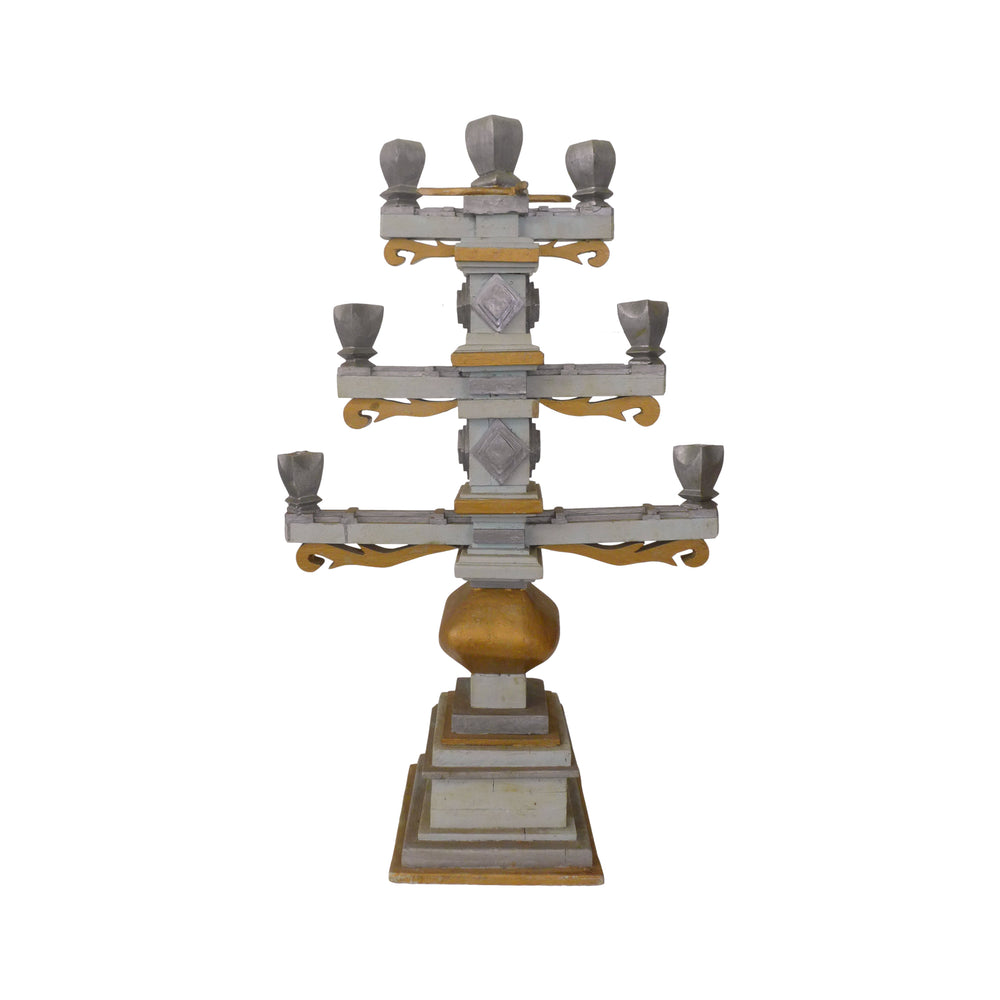 Painted Folk Art Wood Candelabrum
