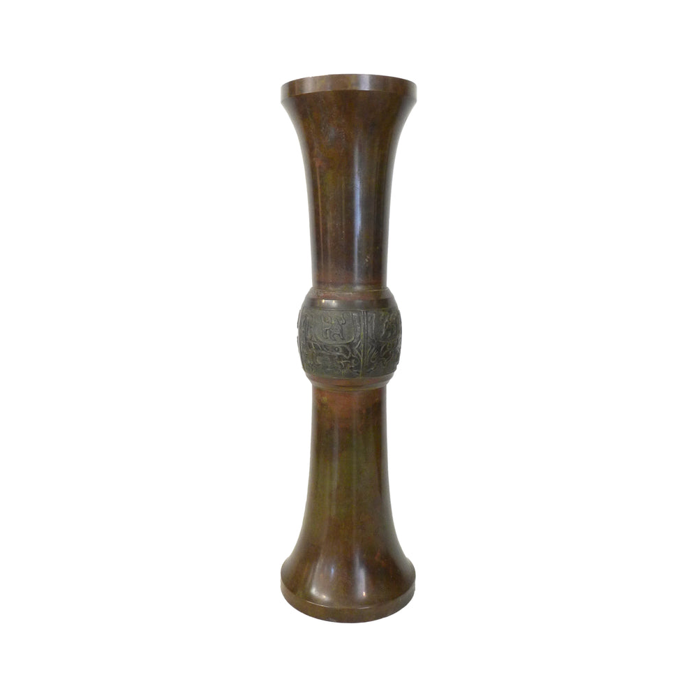 Large Japanese Bronze Vase with Graphic Figures