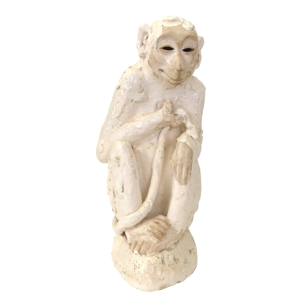 Partially Glazed Ceramic Monkey Sculpture