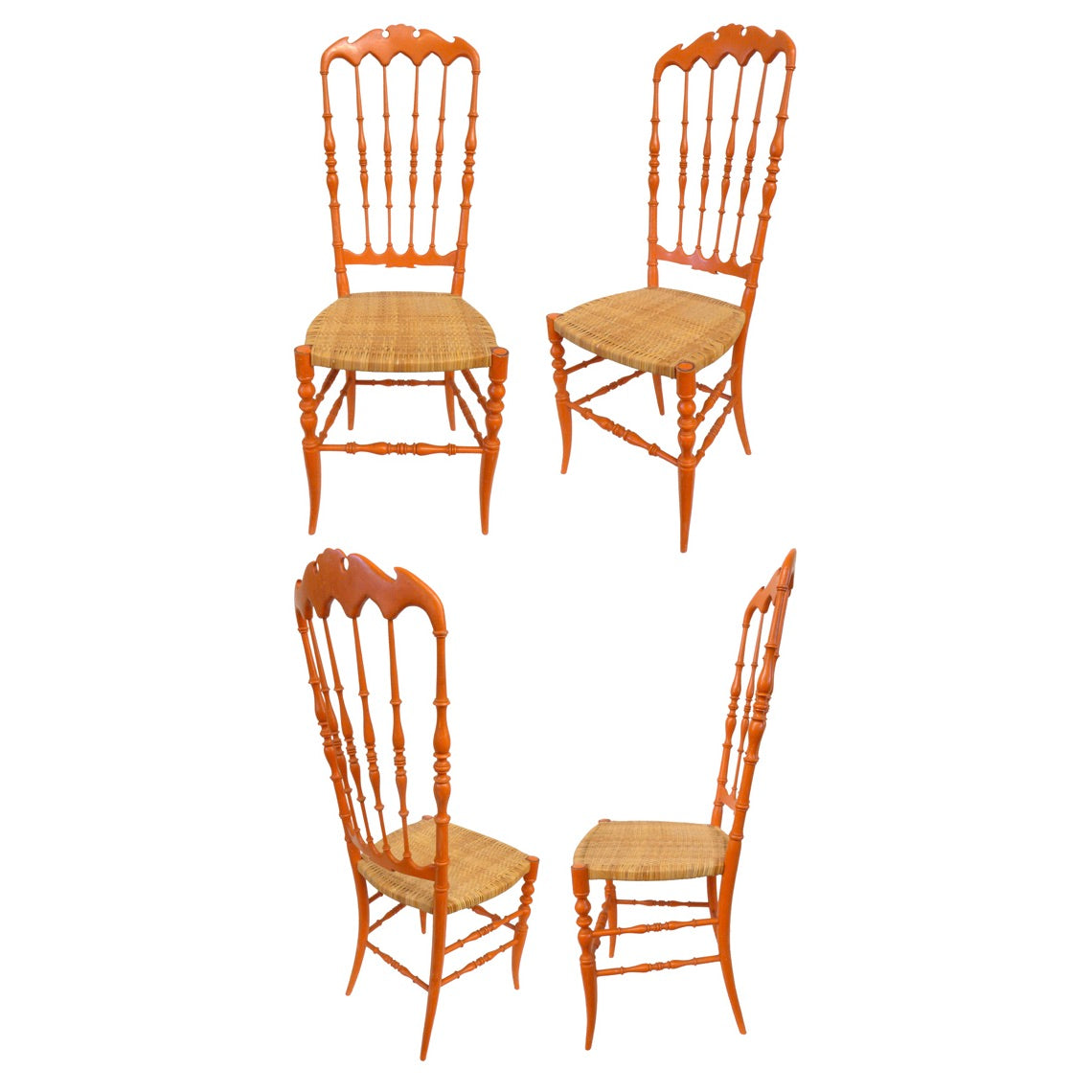 Set of 4 Italian Painted Wood & Woven Cane Chiavari Chairs