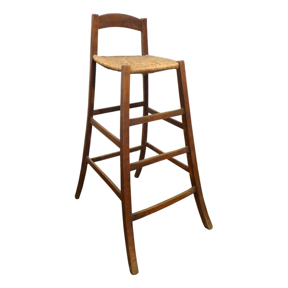 Unusual Tall Bentwood & Woven Rush Stool